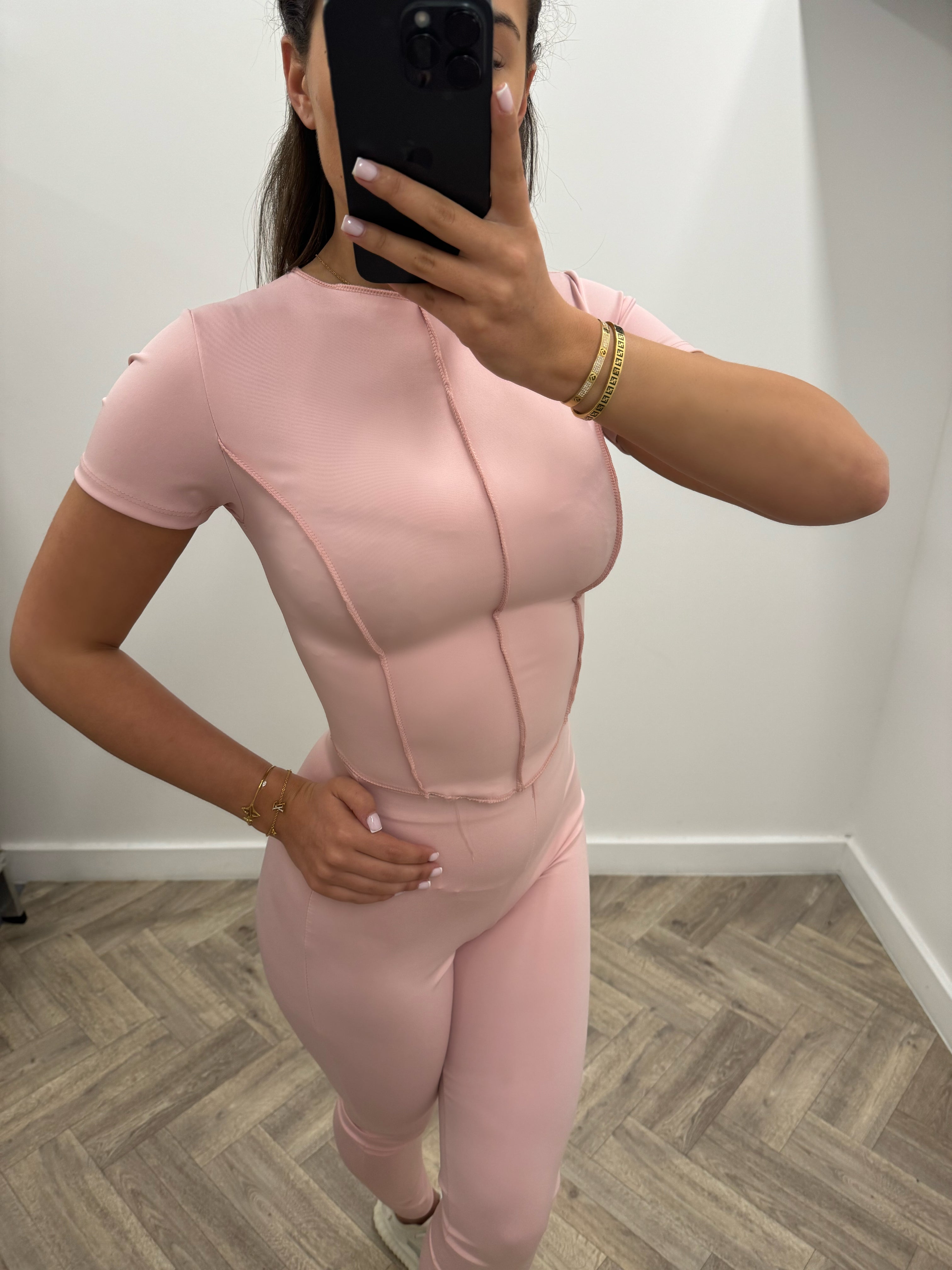 Pink elastic gym co ord