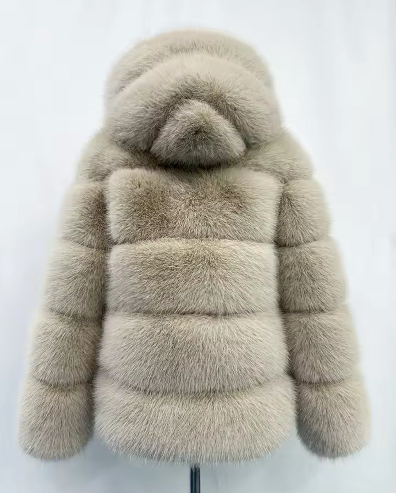 Cream long hooded faux fur coat